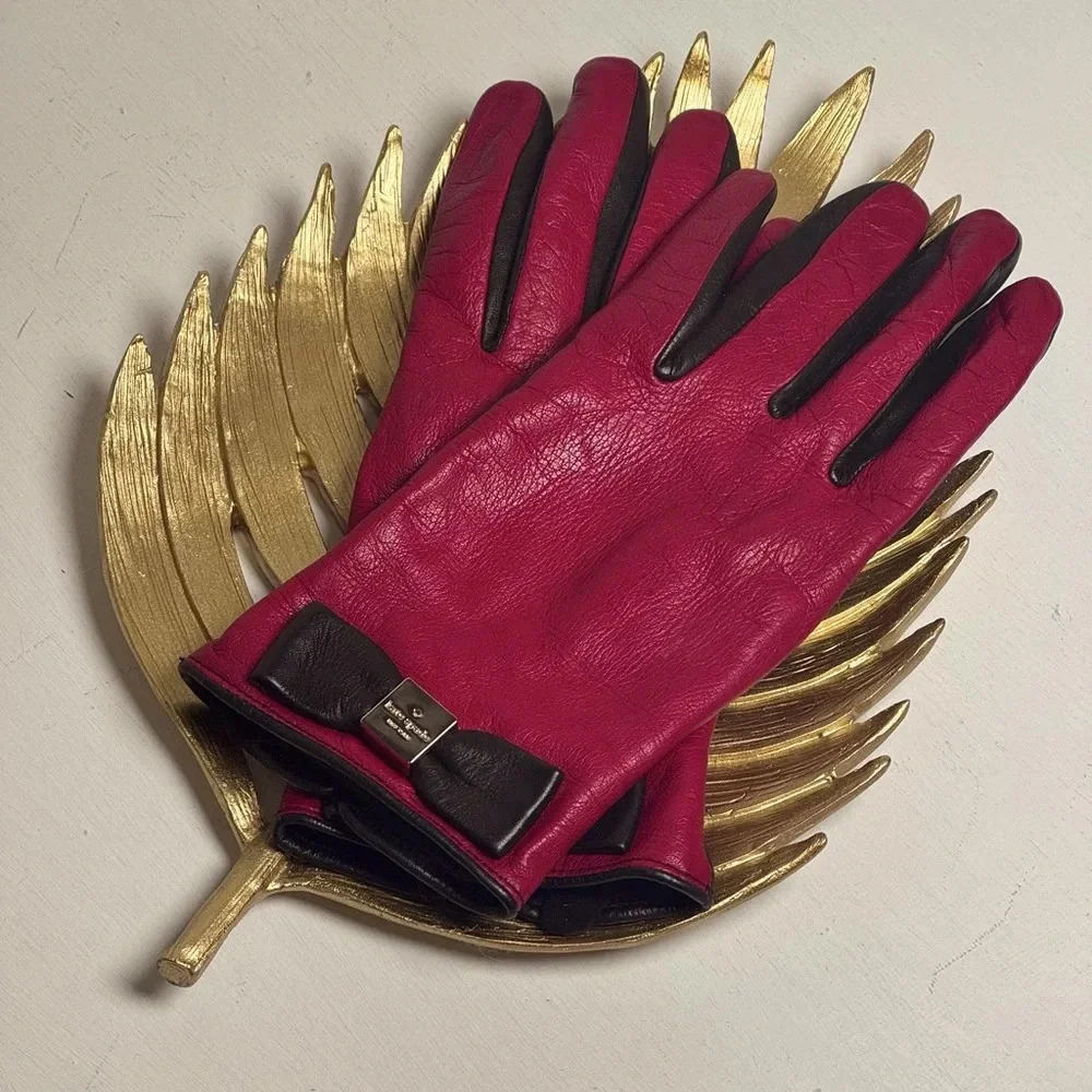 Kate Spade NY ♠️ Leather Colorblock Bow Gloves- M